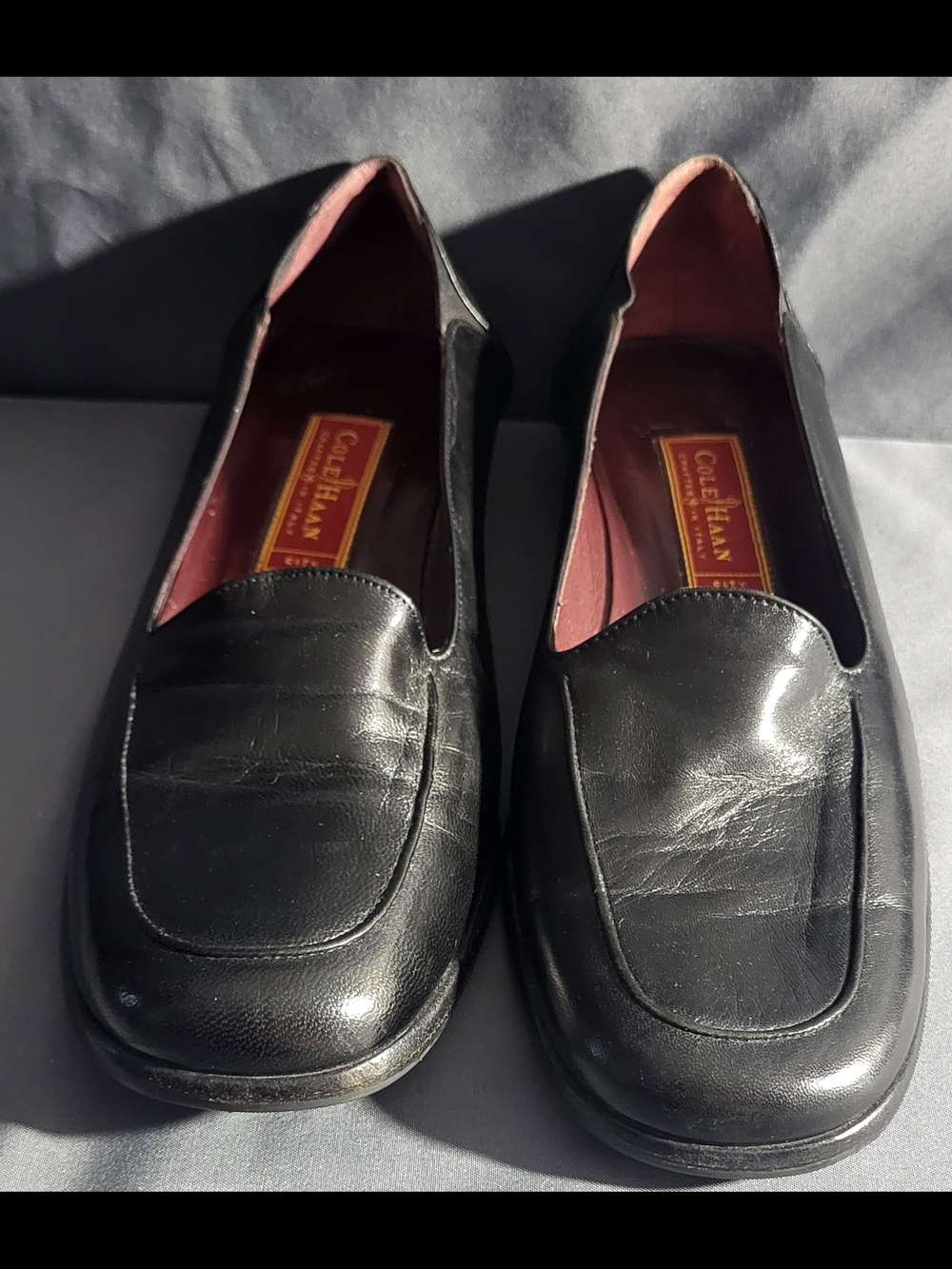 Cole Haan Black Leather Slip-On Loafers with Burgundy Liner